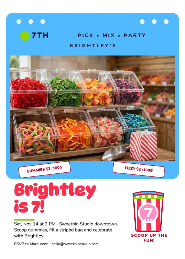 Brightley candy mix birthday invitation template