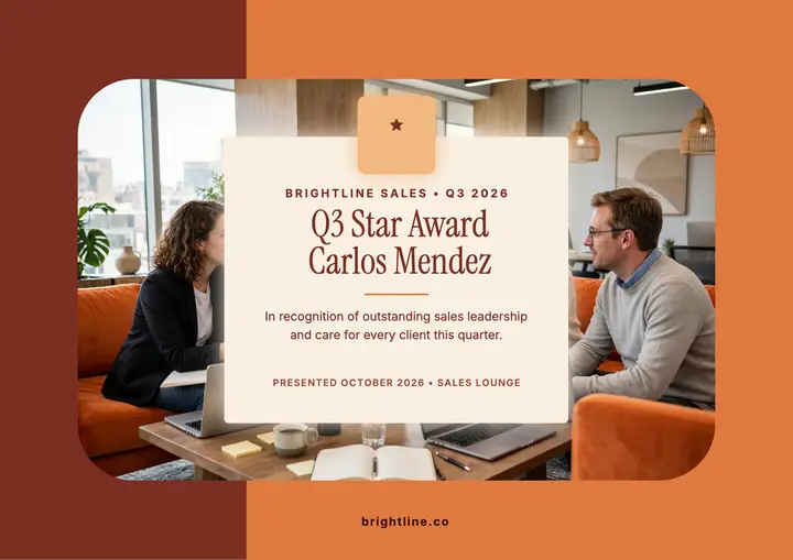 Brightline Sales Q3 Star Award certificate template