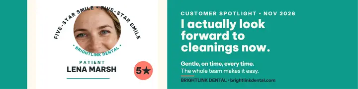 Brightlink Dental five-star banner, patient template