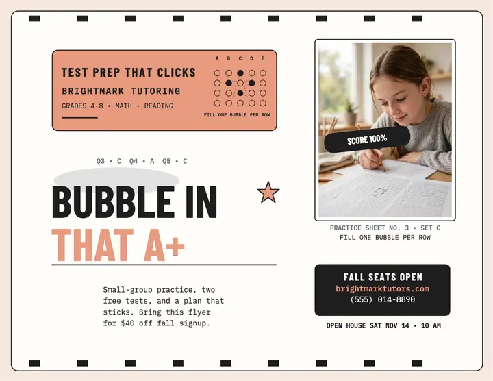 Brightmark tutoring bubble sheet flyer template