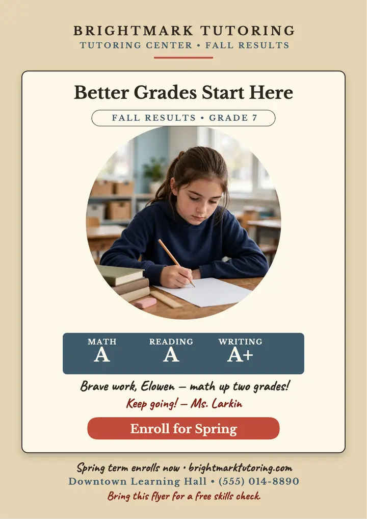 Brightmark tutoring report card flyer template