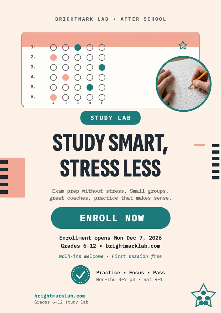 Brightmark study lab bubble sheet flyer template