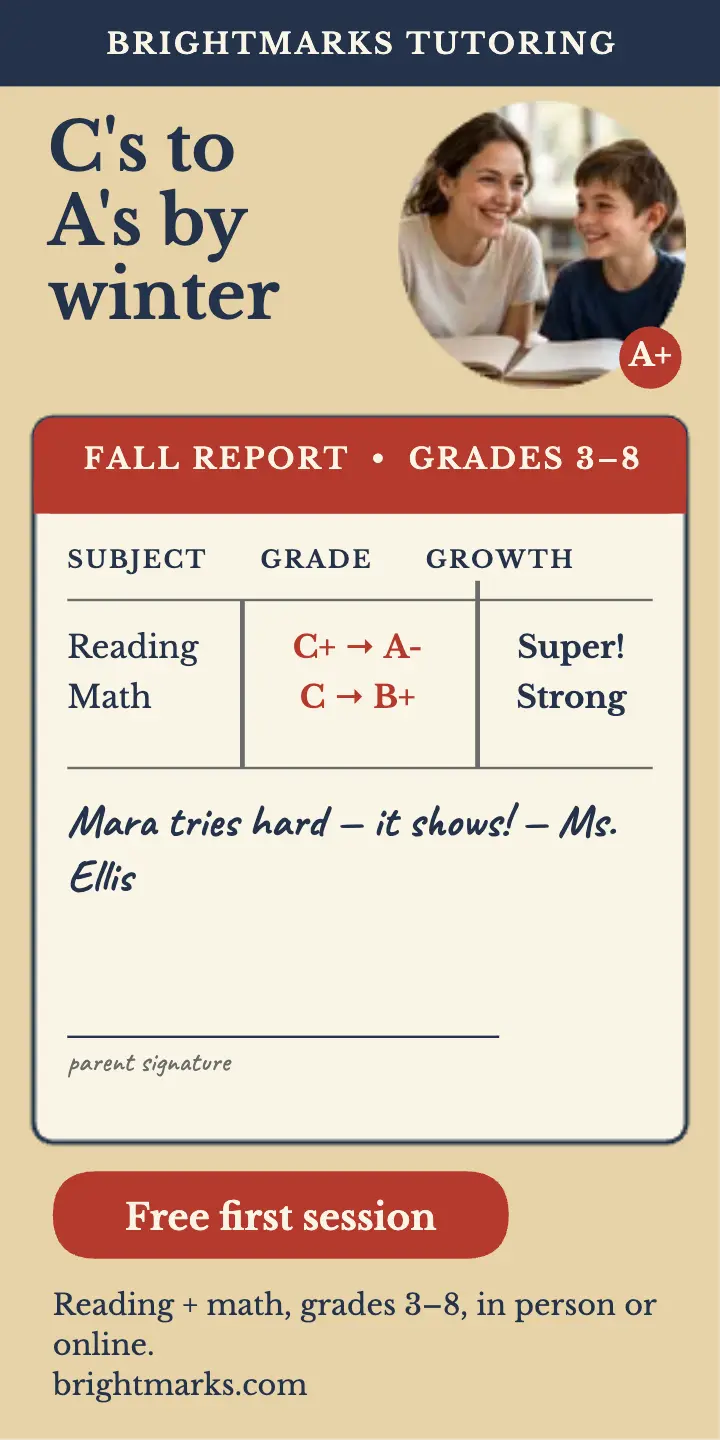 Brightmarks report card tutoring ad template