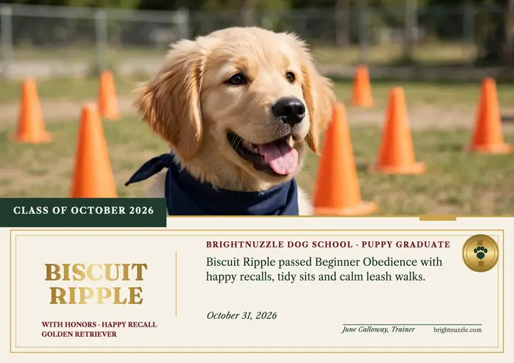 Brightnuzzle puppy graduation certificate template