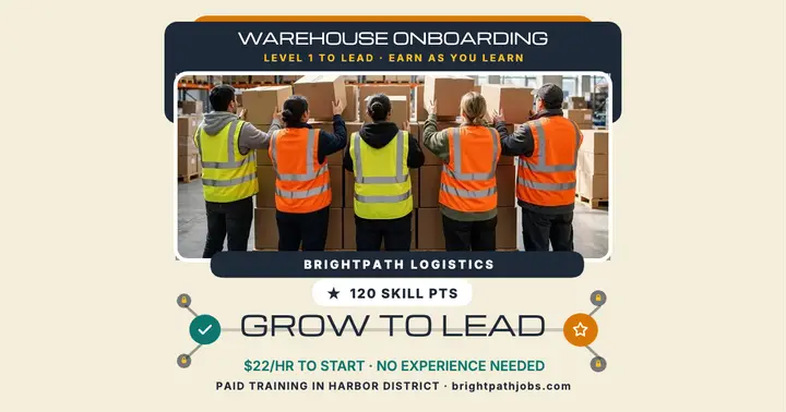 Brightpath warehouse onboarding roadmap post: warehouse hiring post template