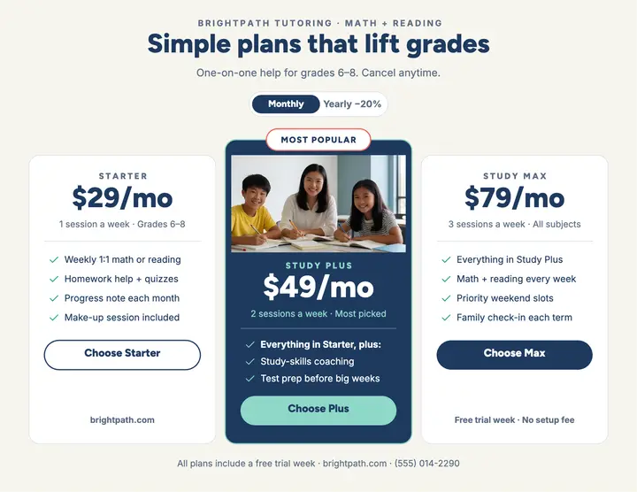 Brightpath Tutoring pricing flyer: tutoring pricing flyer template