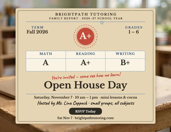 Brightpath Tutoring open house report card flyer template
