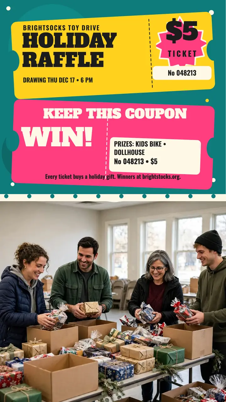 Brightsocks holiday toy drive raffle story template