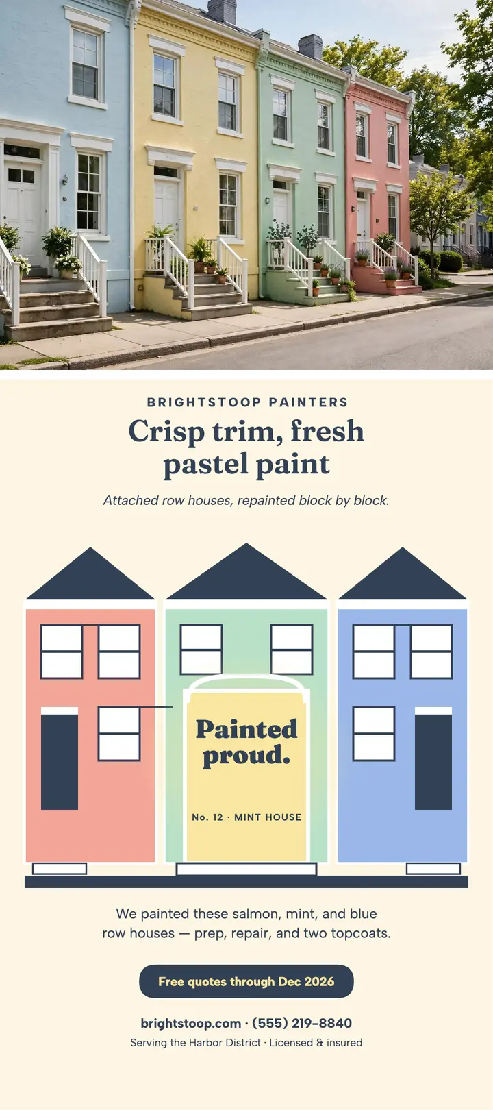 Brightstoop Painters row houses rack card: house painters rack card template