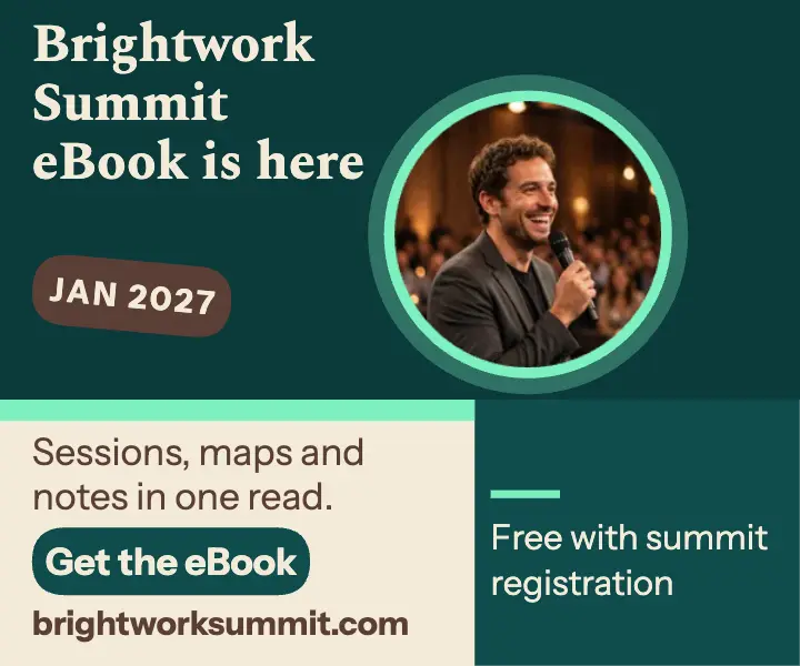 Brightwork Summit program eBook teal ad template