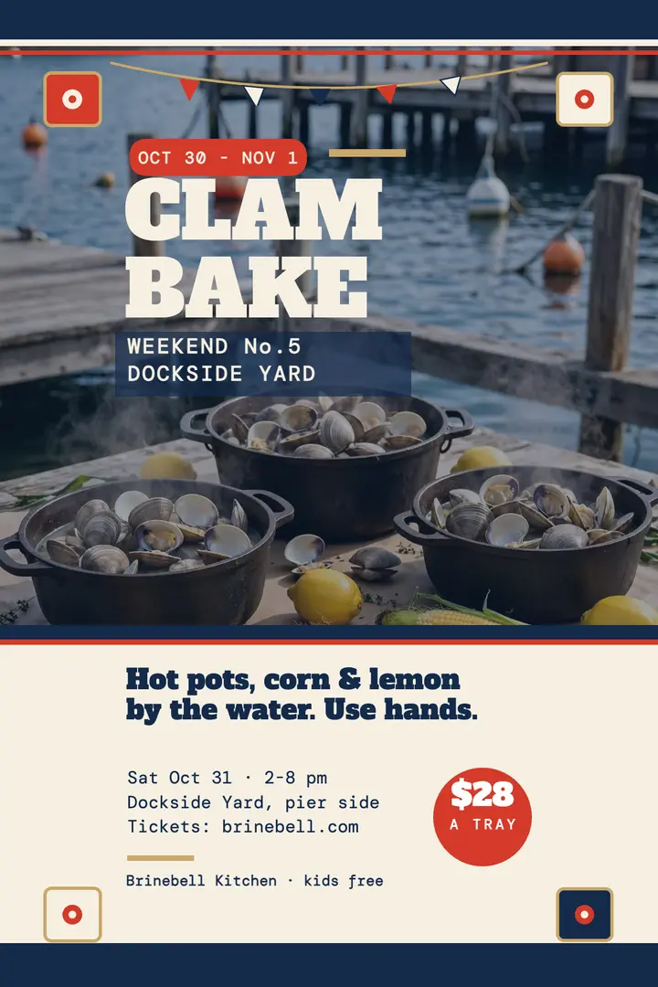 Brinebell clam bake weekend poster template