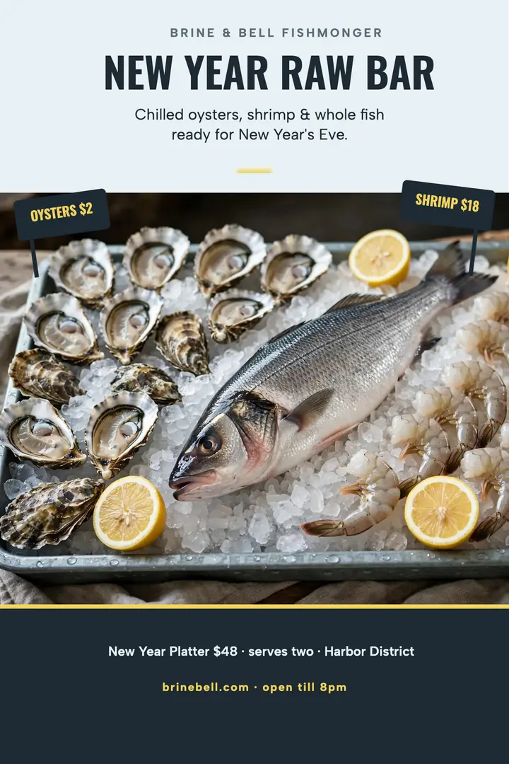 Brine and Bell New Year raw bar poster template