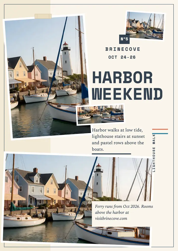 Brinecove harbor weekend flyer: coastal town flyer template