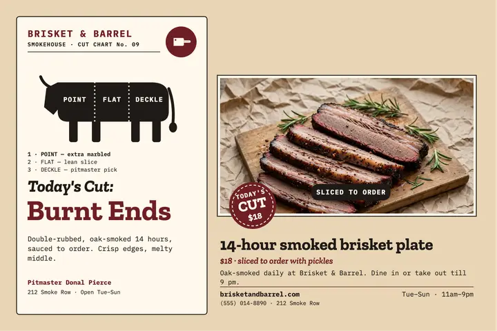 Brisket and Barrel cut chart postcard template