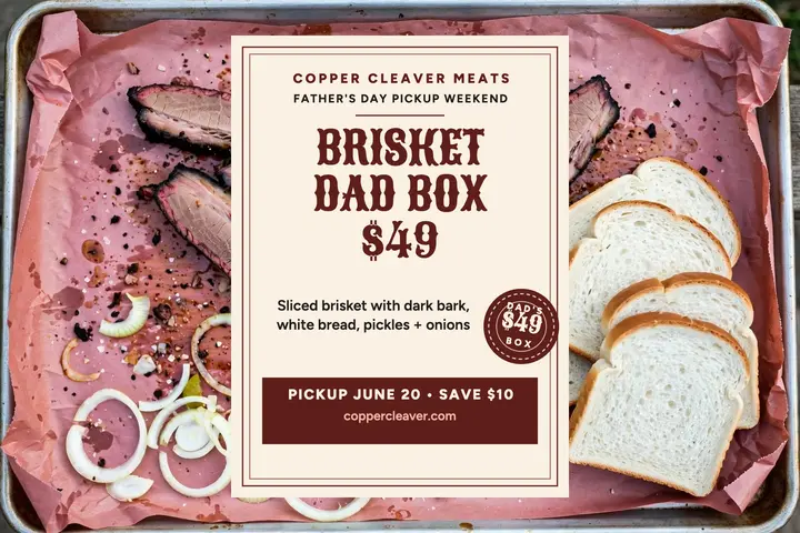Copper Cleaver brisket dad box postcard: father's day brisket postcard template