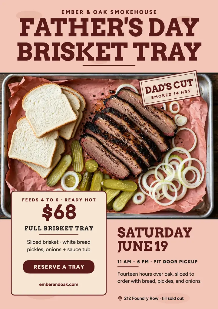 Father's Day brisket tray cookout flyer template