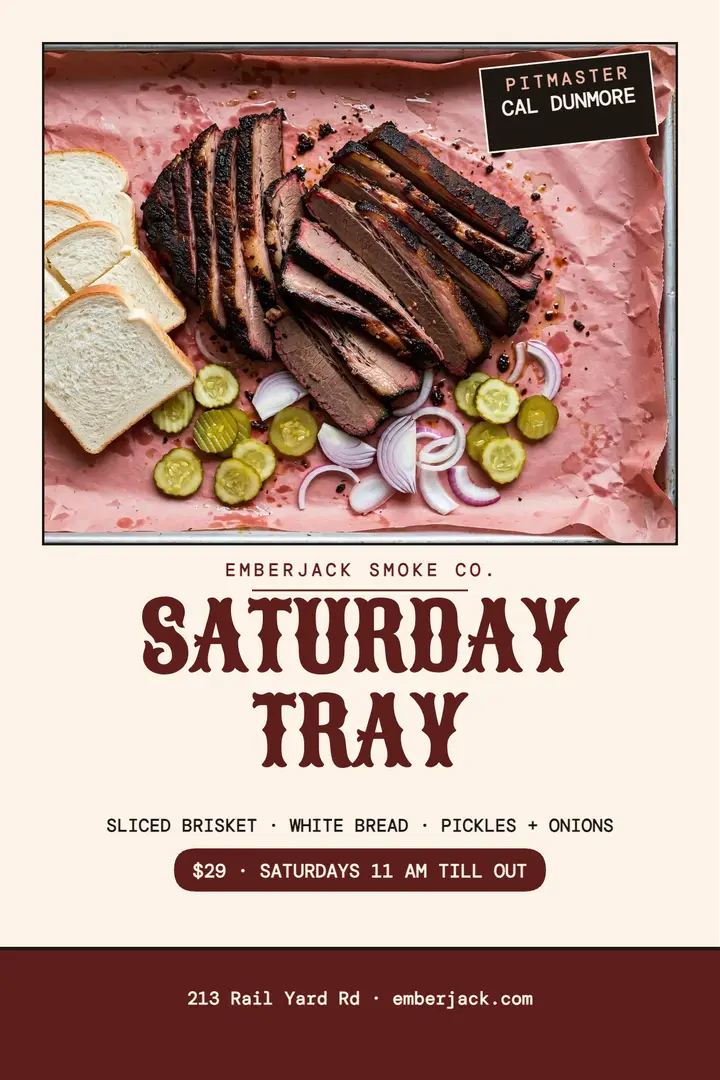 Emberjack Saturday brisket tray poster: brisket tray poster template