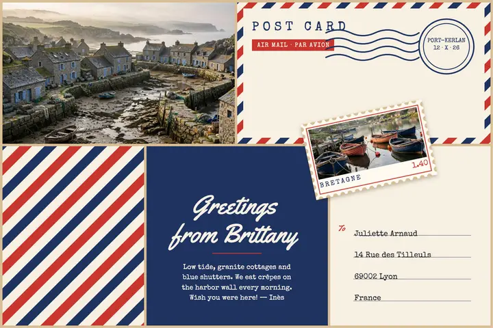 Greetings from Brittany, airmail template
