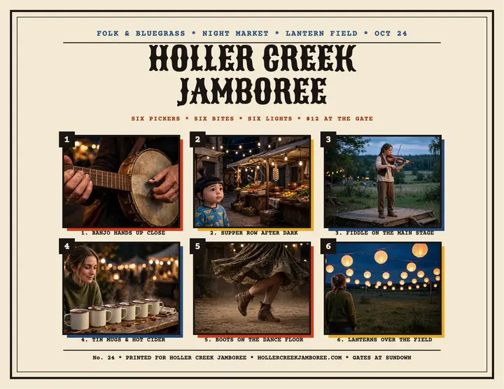 Holler Creek Jamboree broadsheet flyer template