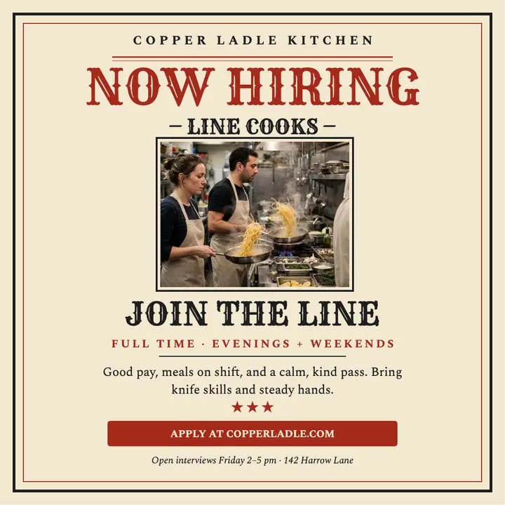 Copper Ladle line cooks broadside template