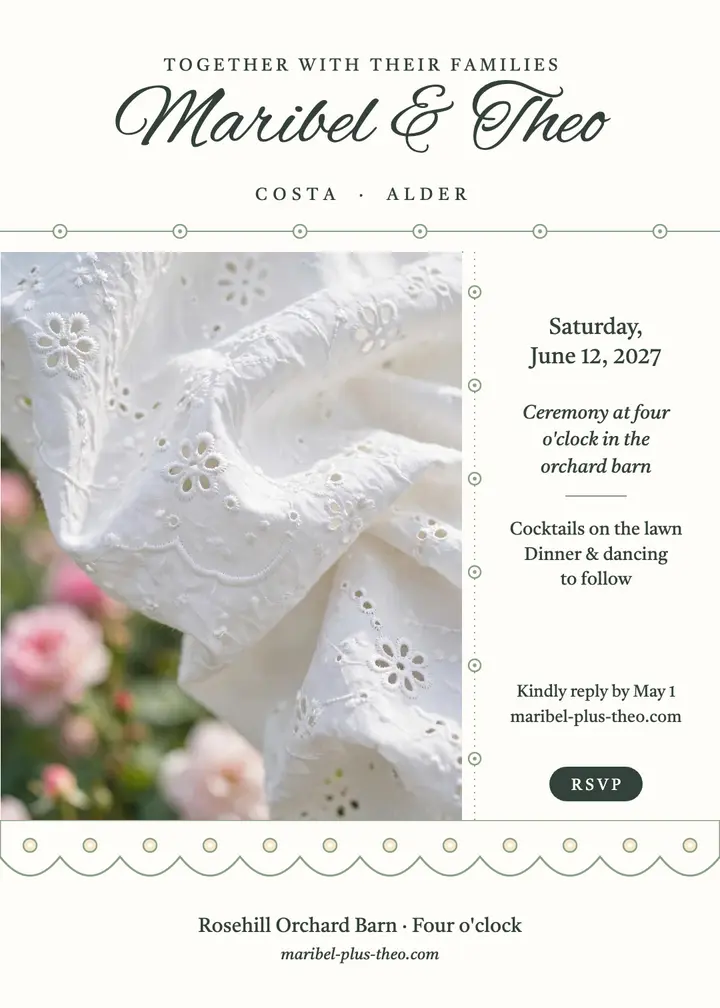 Maribel and Theo eyelet garden invitation: eyelet wedding invitation template