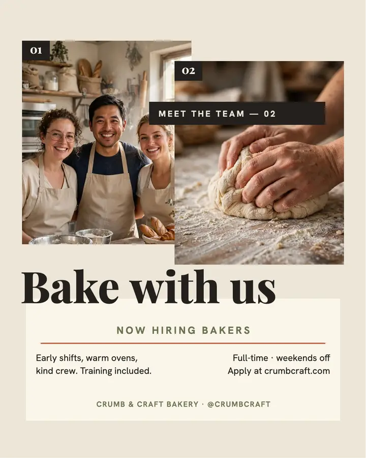 Crumb and Craft bakery hiring post template