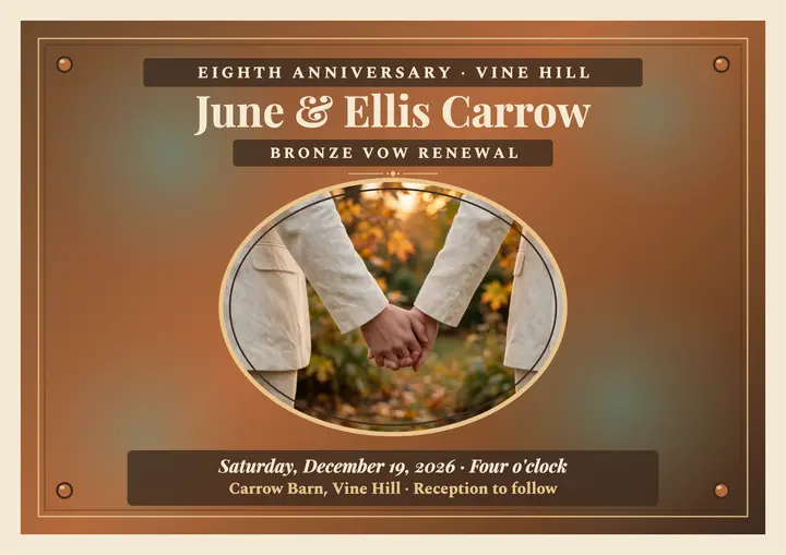 Bronze vow renewal certificate invitation template