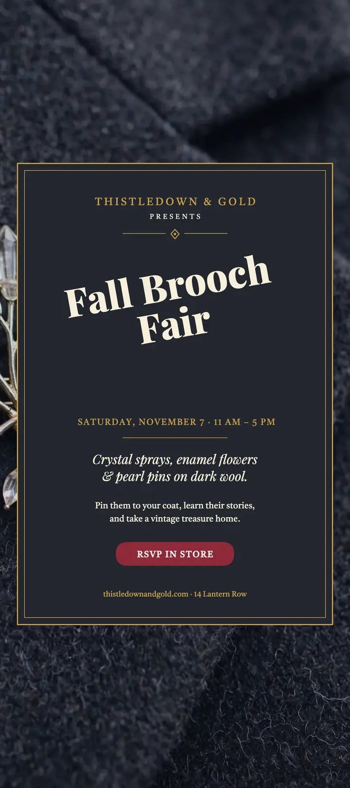 Thistledown and Gold fall brooch fair rack card template