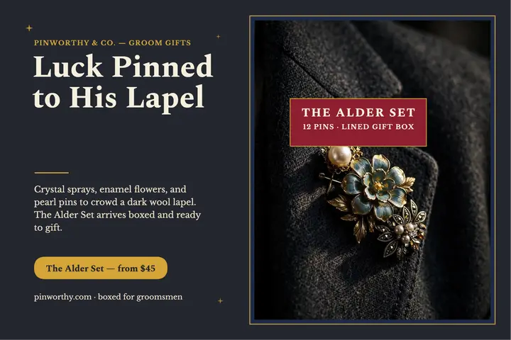 Pinworthy groom lapel brooch postcard template