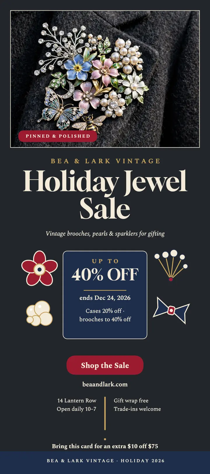 Bea and Lark holiday jewel sale rack card template