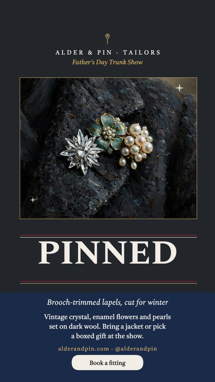 Alder and Pin brooch lapel story template