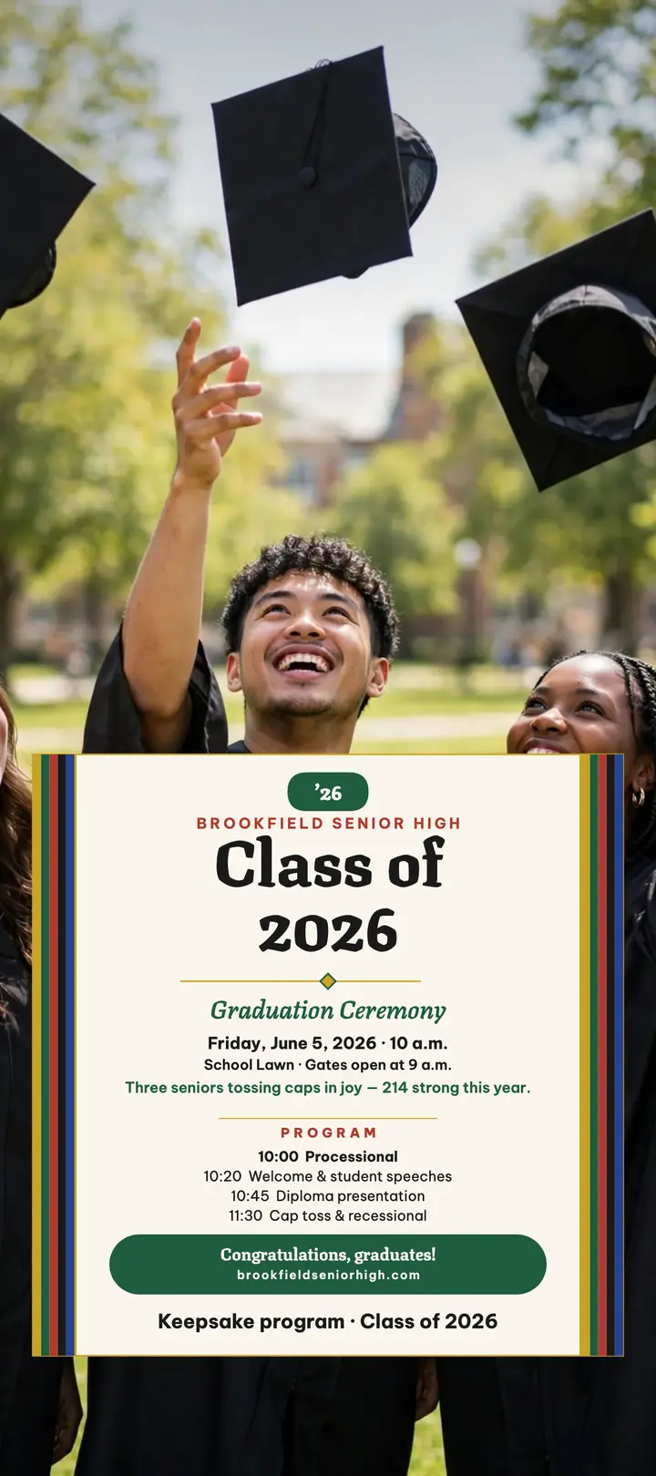 Brookfield graduation stole program rack card: graduation program template