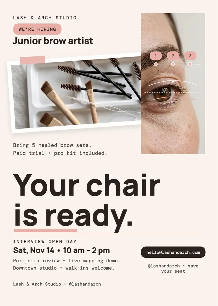 Lash and Arch junior brow artist invitation template