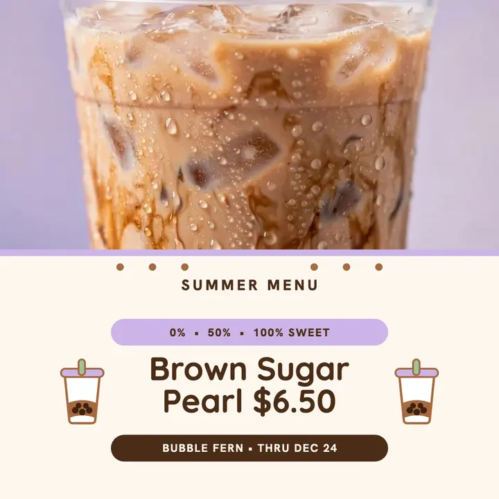 Bubble Fern brown sugar boba menu post template