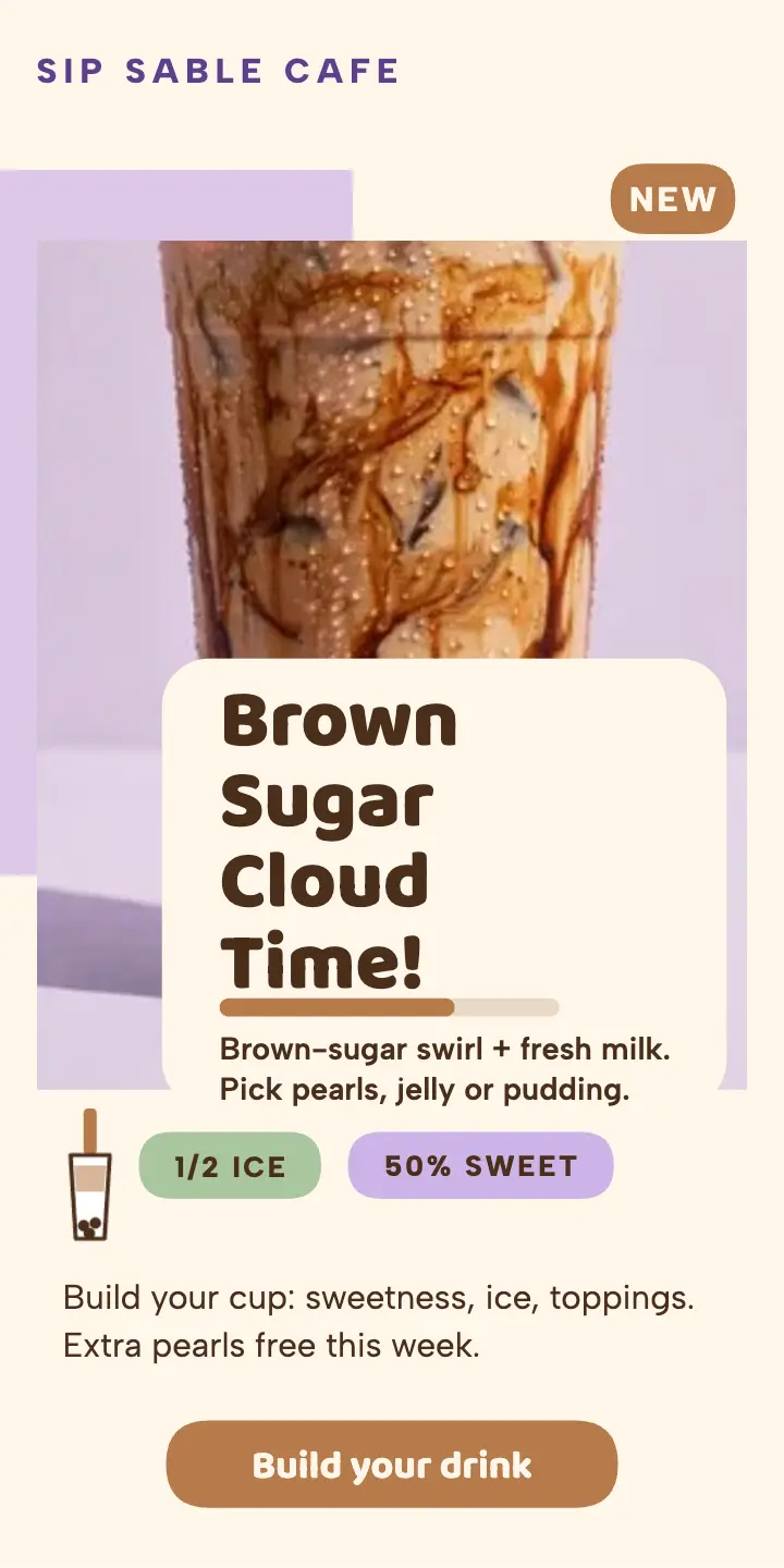 Sip Sable Brown Sugar Cloud half page ad template