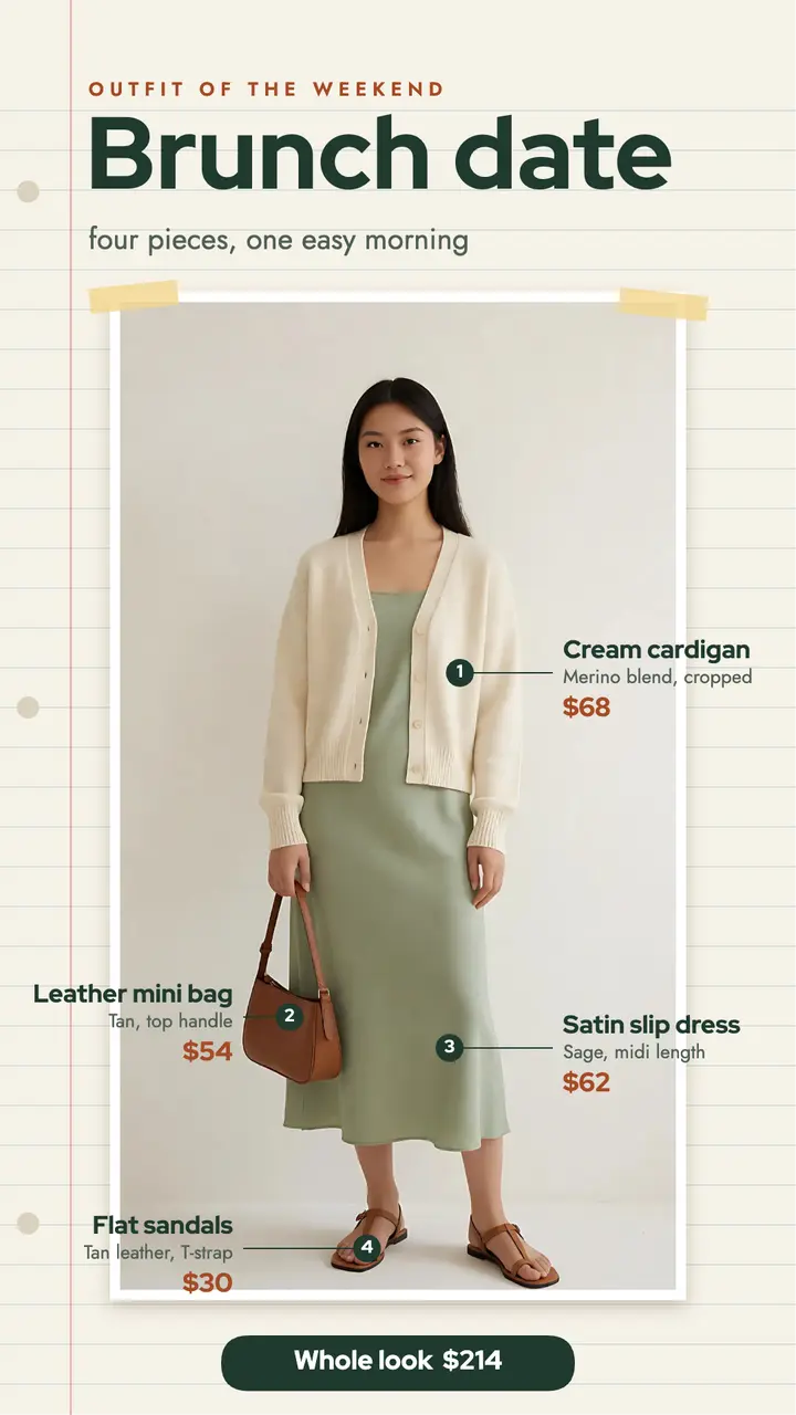 Brunch date outfit callouts story: brunch date outfit breakdown story template