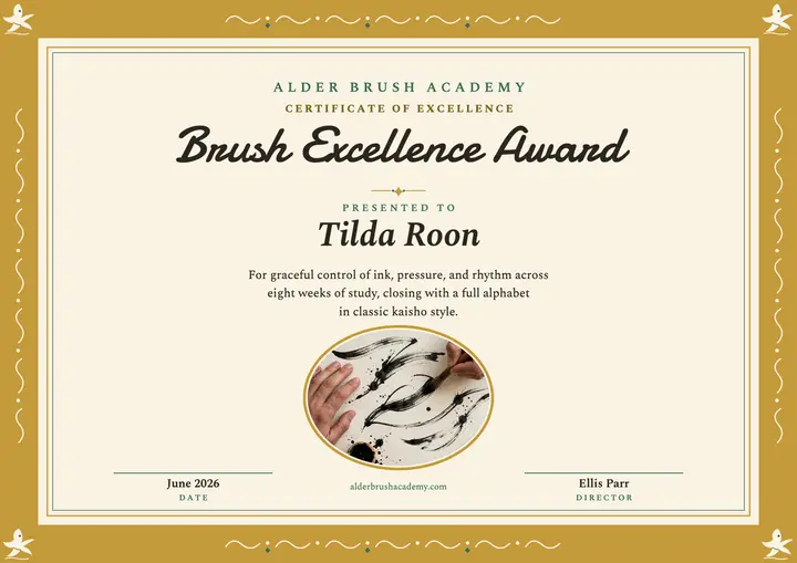Alder Brush Academy excellence award template