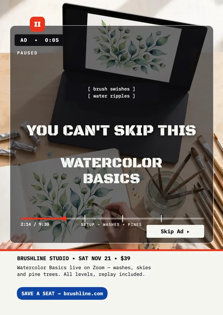 Brushline watercolor skip-ad flyer template