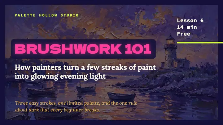 Brushwork 101 painting lesson thumbnail, neon over oil template