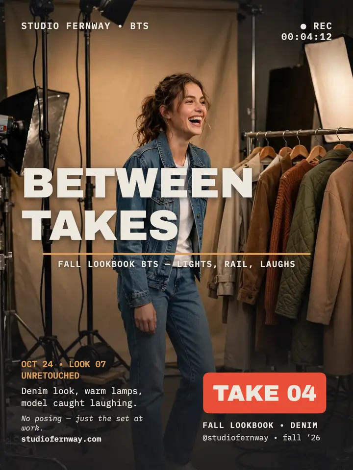 Studio Fernway fall lookbook BTS portrait: behind the scenes post template