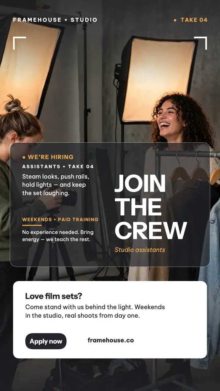 Framehouse studio crew hiring story template