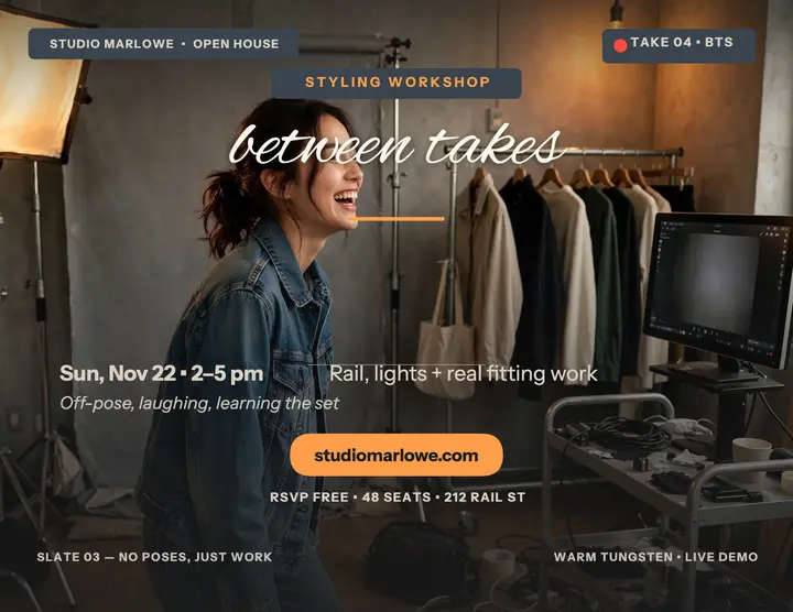 Studio Marlowe styling workshop open house flyer template