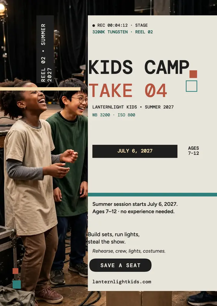 Lanternlight kids theater camp flyer template