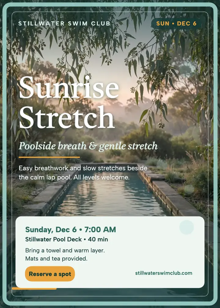 Sunrise Stretch poolside invitation: pool stretch invitation template