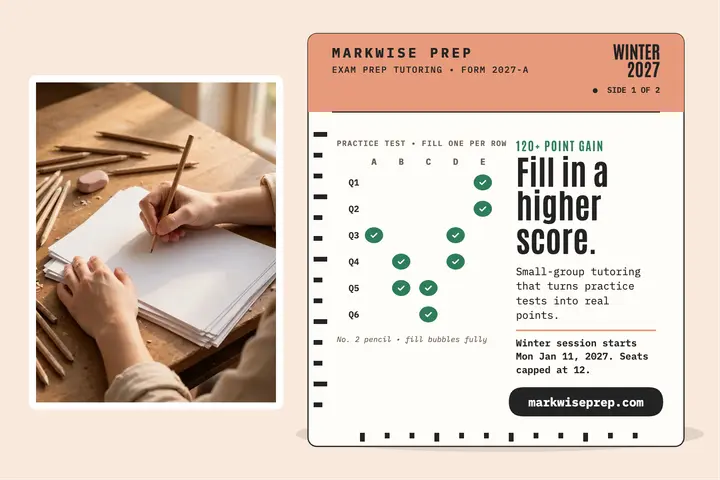 Markwise Prep exam score postcard: exam prep postcard template