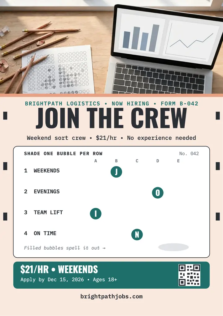 Brightpath weekend crew bubble sheet flyer template