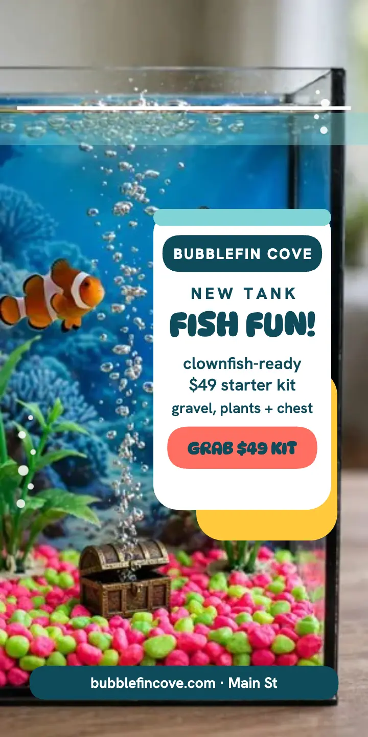 Bubblefin Cove fish tank starter ad: fish tank starter ad template