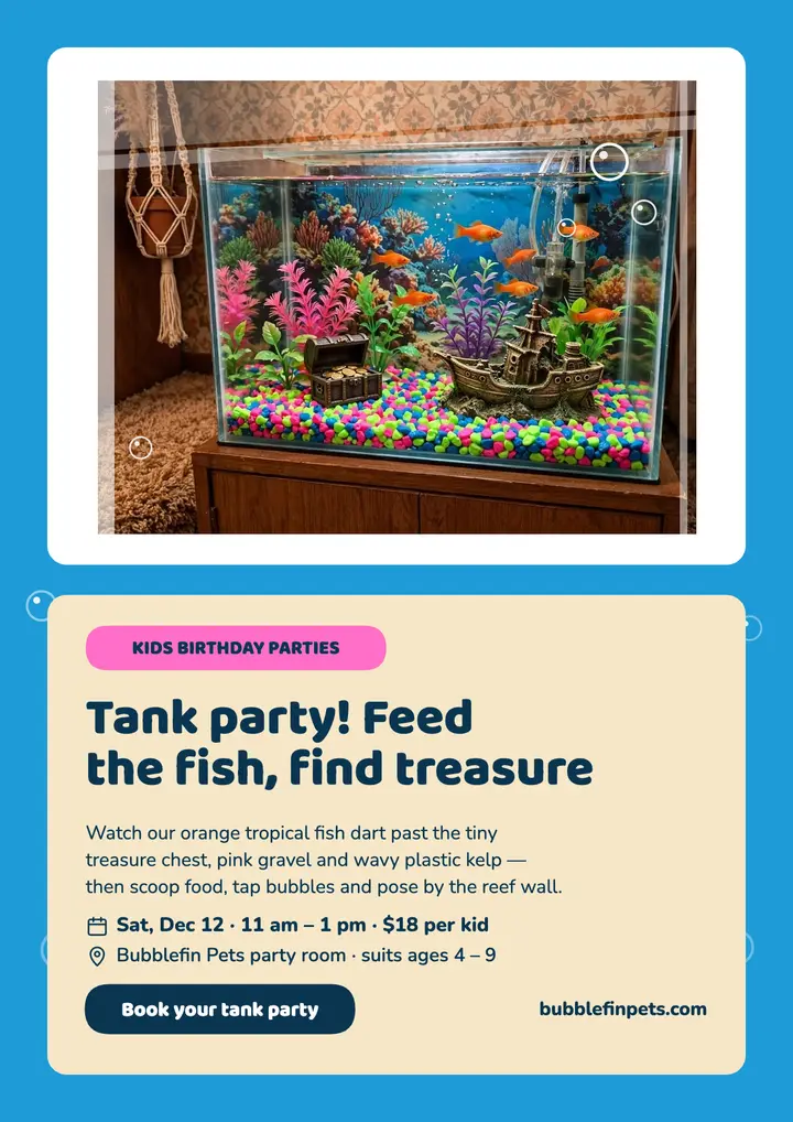Bubblefin tank party flyer template
