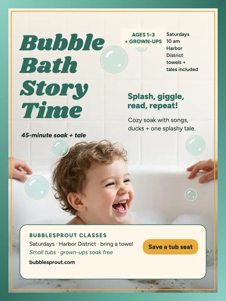 Bubblesprout bubble bath storytime portrait template
