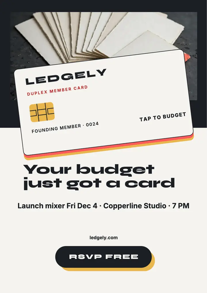 Ledgely budget app launch mixer flyer template